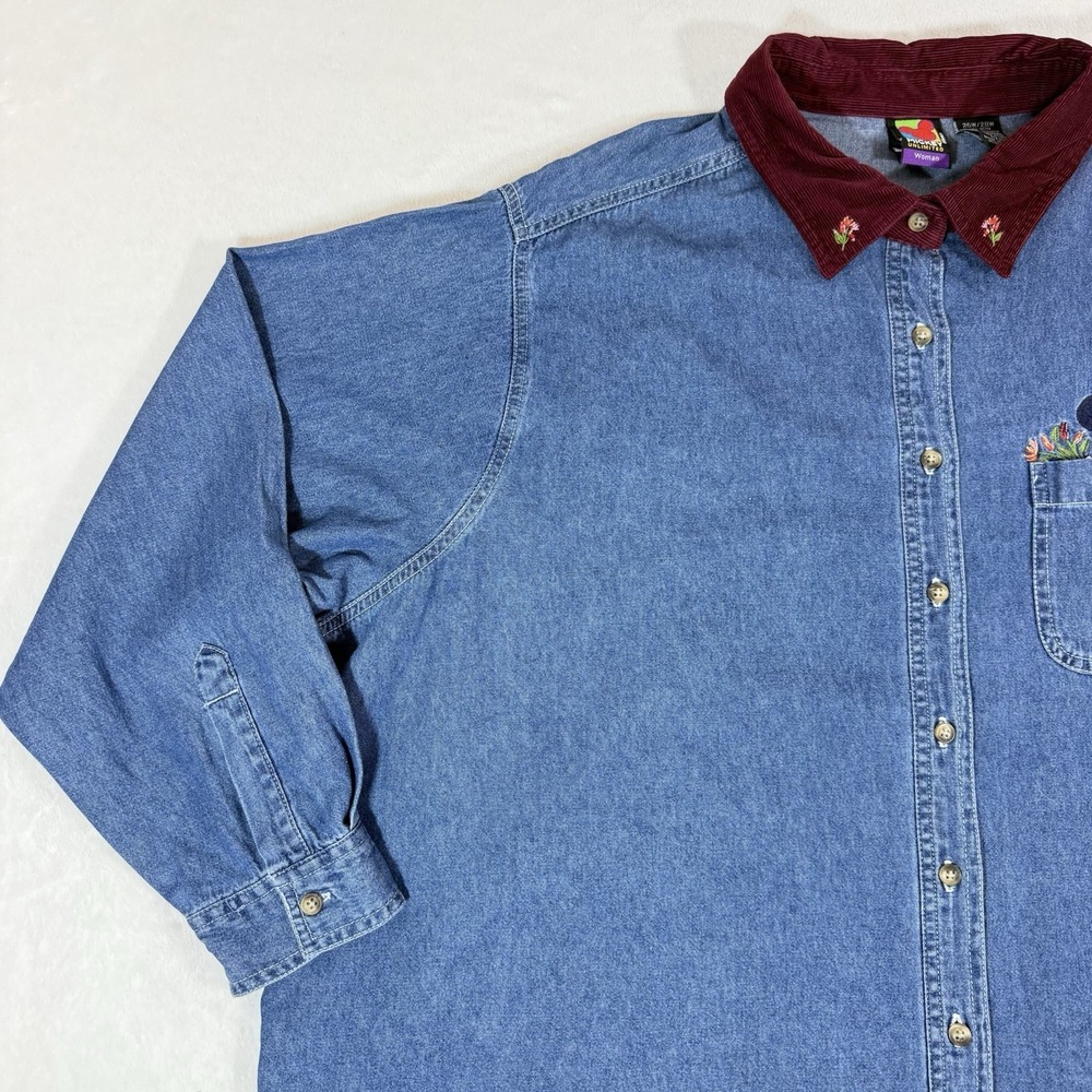 Vtg Y2K Micky Unlimited Embroidered Denim Shirt Womans 26/28 Disney Corduroy - Picture 4 of 14